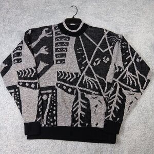 Vintage Le Tigre Knit Pullover Crew Neck Black Gray Sweater Size XL